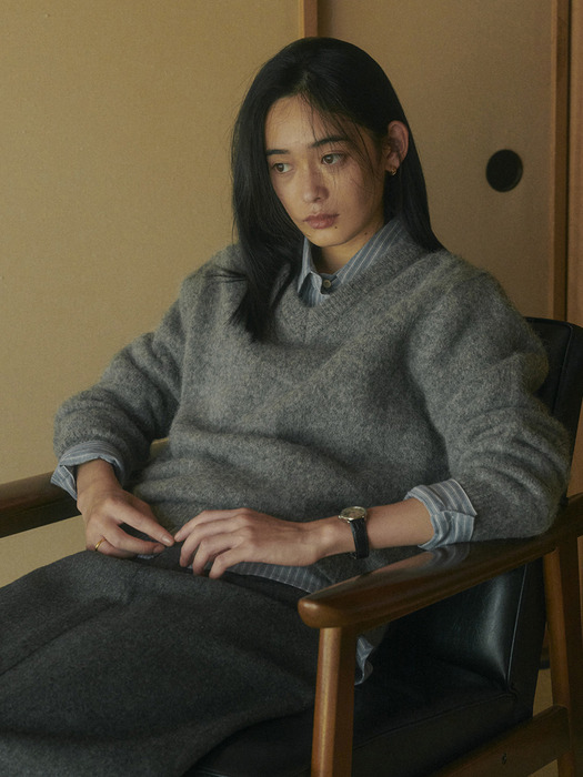 ALPACA V NECK KNIT_GRAY