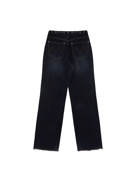 WAIST STRING BELTED DENIM PANTS IN NAVY