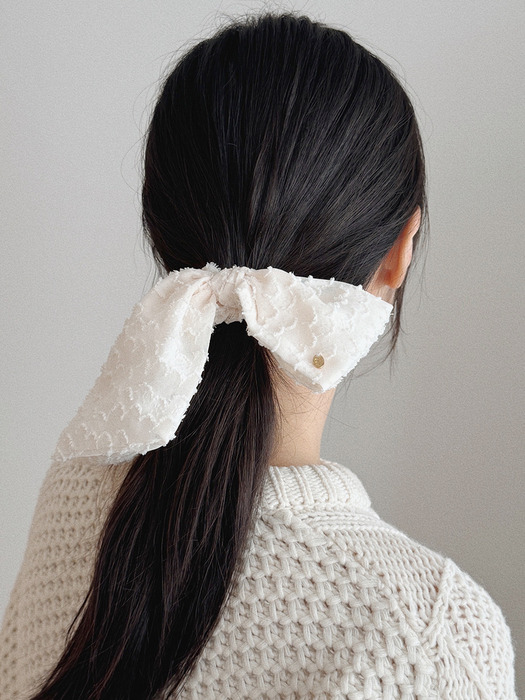 Lace Ribbon Tail Scrunchie [Ivory]