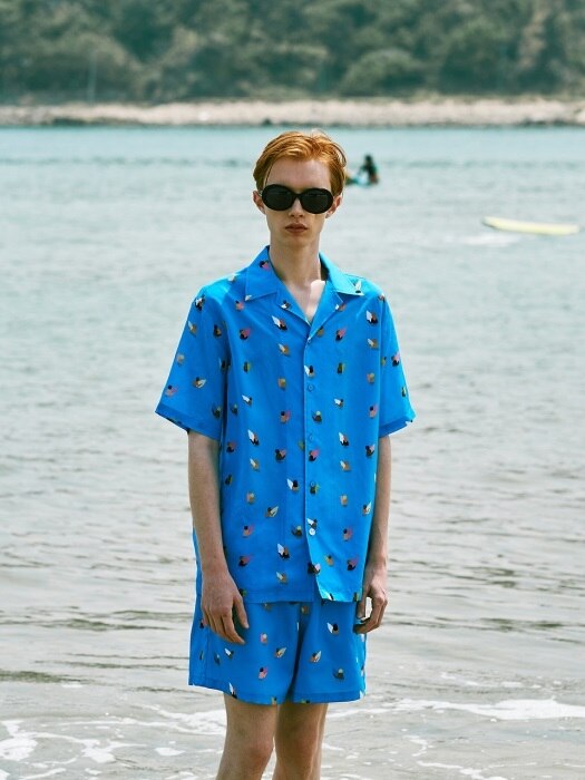 [SS18 NOUNOU] Surfer Pattern Rayon Shirts(Blue)