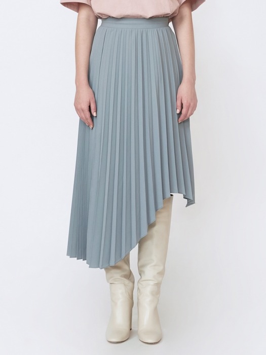 18FW PLEATED ASYMMETRICAL-HEM SKIRT - MINT GREY