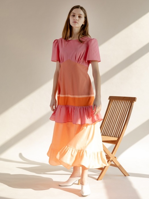 Pink Orange Flare Dress (TESOP42)