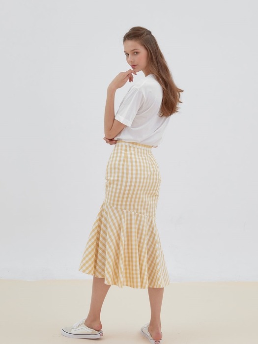 check shirring Mermaid skirt[yellow]