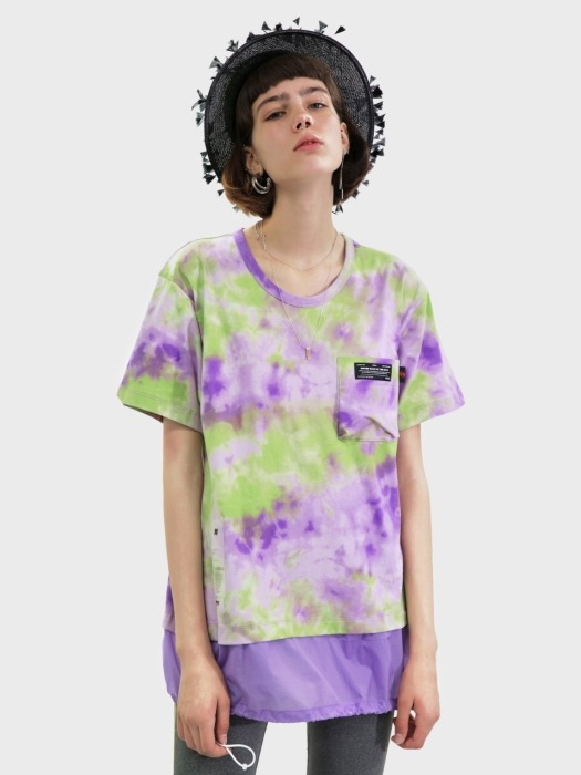 Purple Tie-dye Cotton-Nylon Layered T-shirt