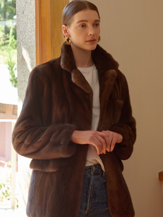 Signature Mink Fur Jacket, Mahogany