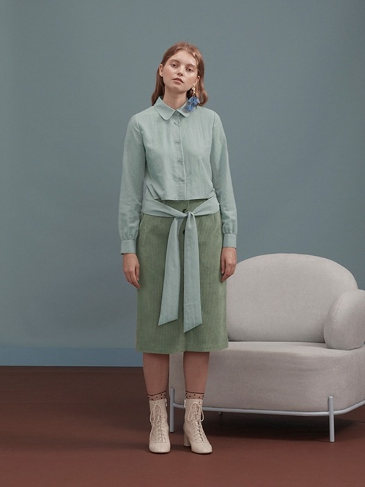 Mint Corduroy Skirt with Button Details