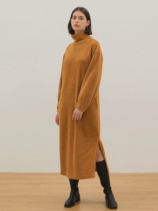 Turtleneck Knit Dress - Mustard