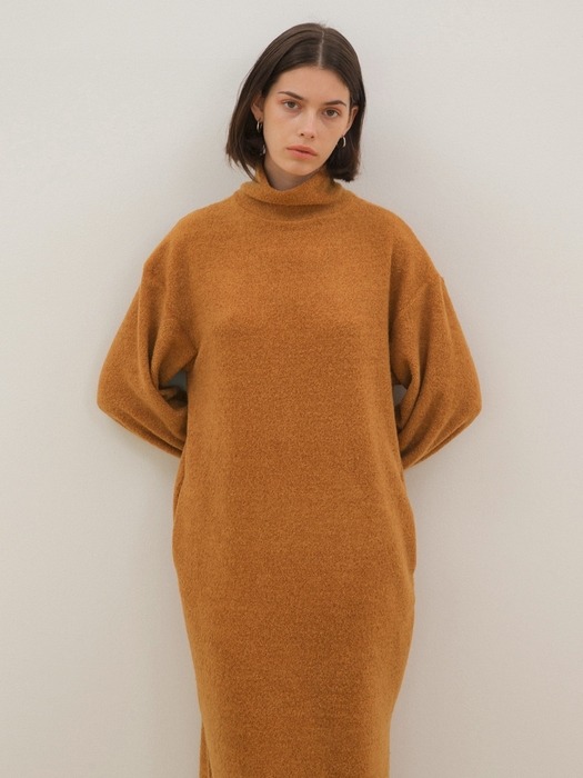 Turtleneck Knit Dress - Mustard