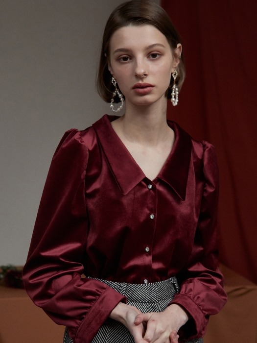 [By Joorti] J351 silky velvet collar blouse (black)