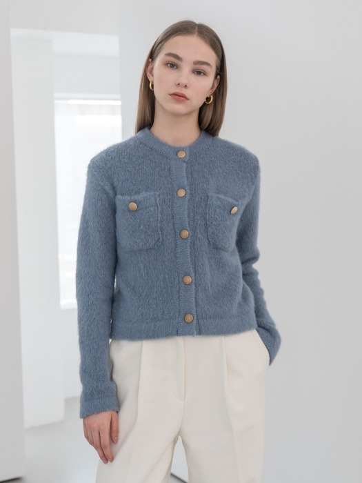 Brushed mohair wool cardigan in skyblue