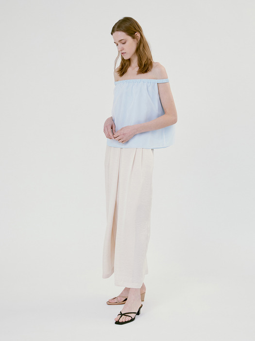 CRINKLED SATIN LONG SKIRT (LIGHT BEIGE)