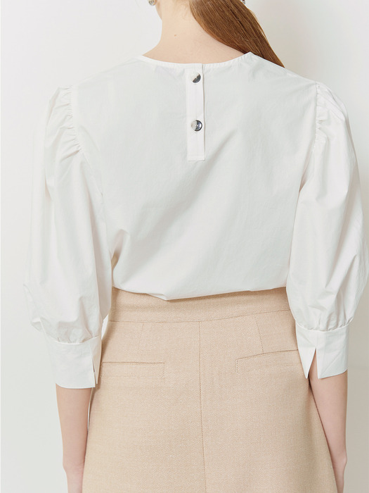 REESE_Square Neck Volume Sleeved Blouse_White Cotton