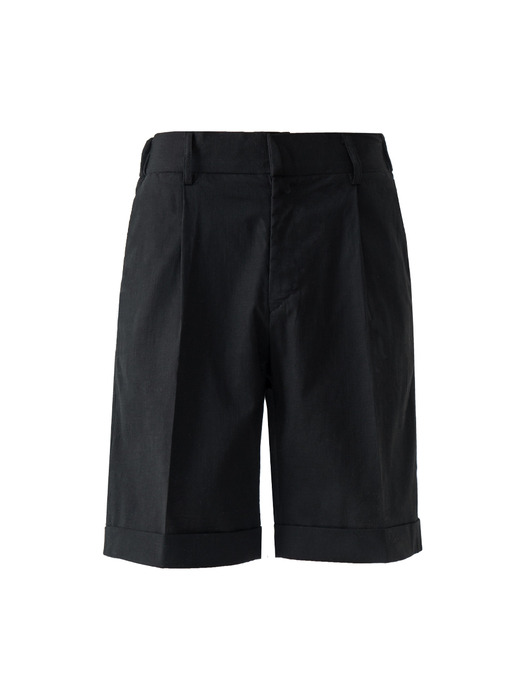 Banding roll-up linen shorts_black
