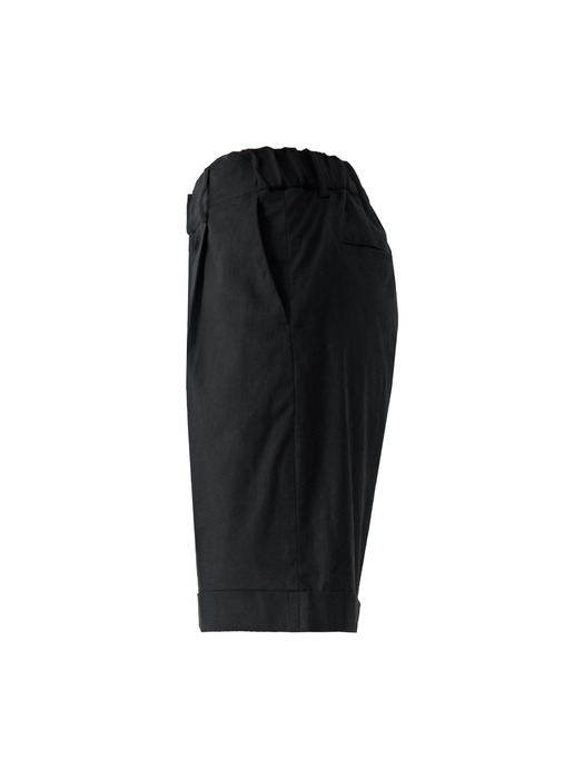 Banding roll-up linen shorts_black