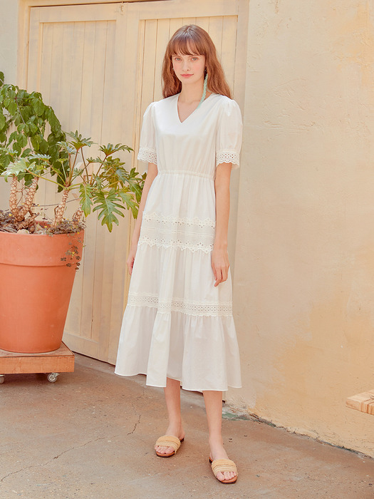 Cotton Punching Lace Dress, White