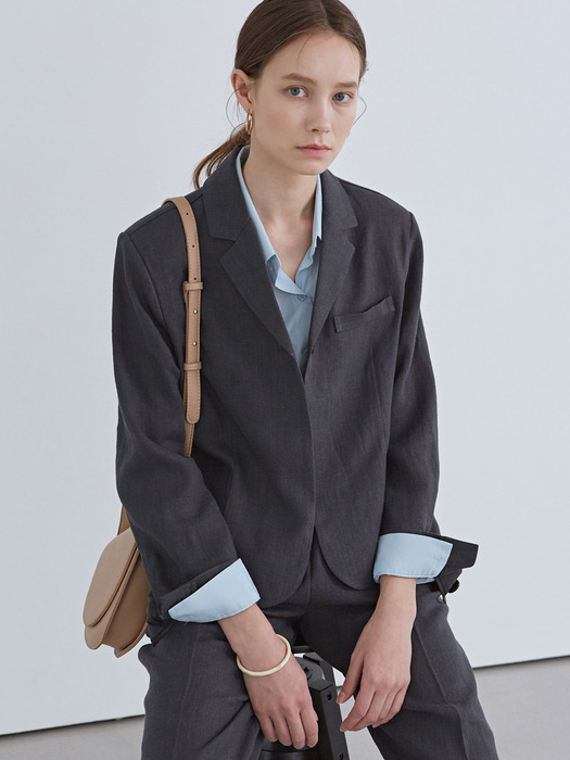 LINEN SET-UP CROP JACKET_CHARCOAL