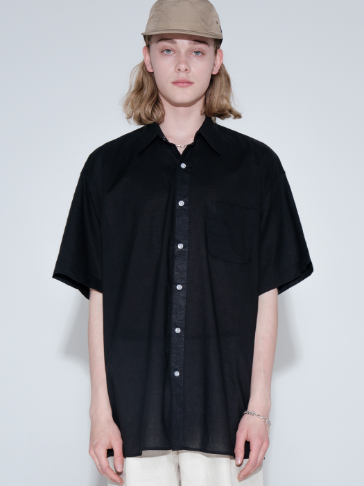 Overfit vivid linen color half shirt_black