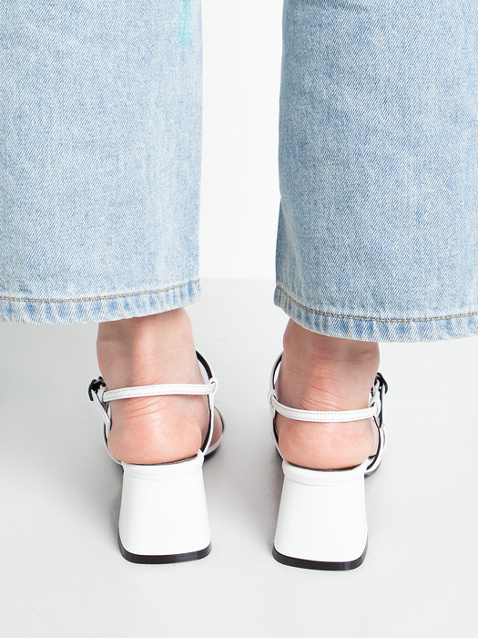 Thin Strap Block Heel Sandals | White