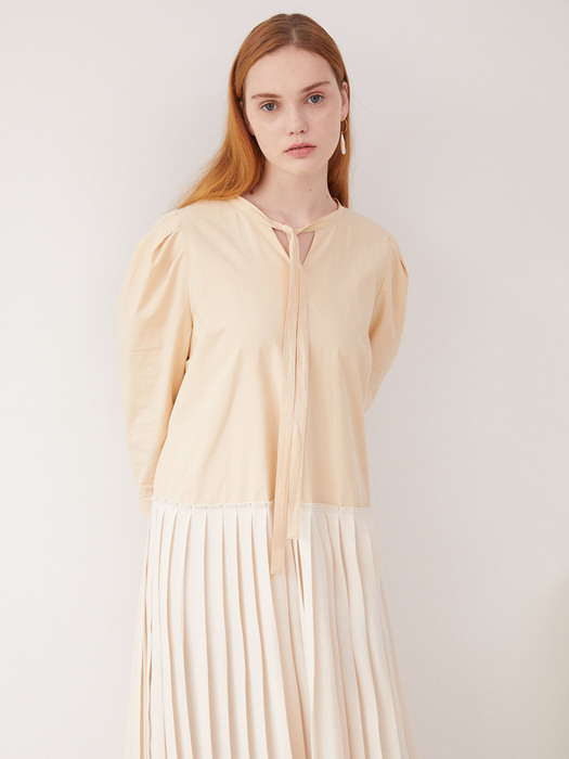 Volume sleeve pleats dress - Nude beige