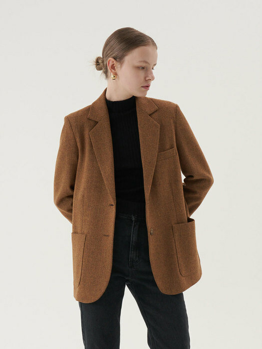 20 Fall_Vintage Brown Wool Herringbone Blazer 