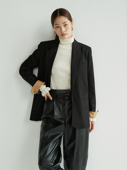 [N]SEOCHO Standard fit blazer (Beige / Black)