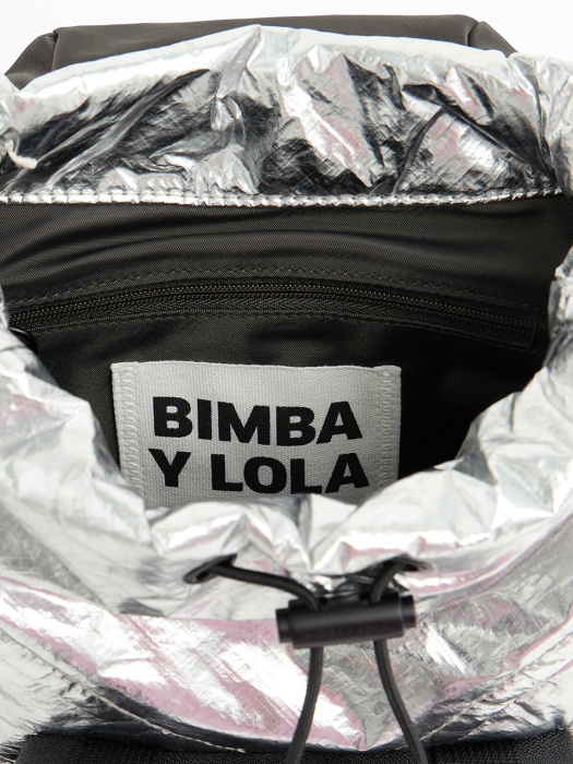 S silver nylon backpack pockets_B206AIB026SI