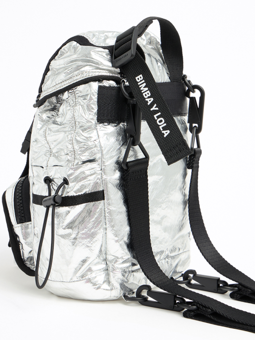 S silver nylon backpack pockets_B206AIB026SI