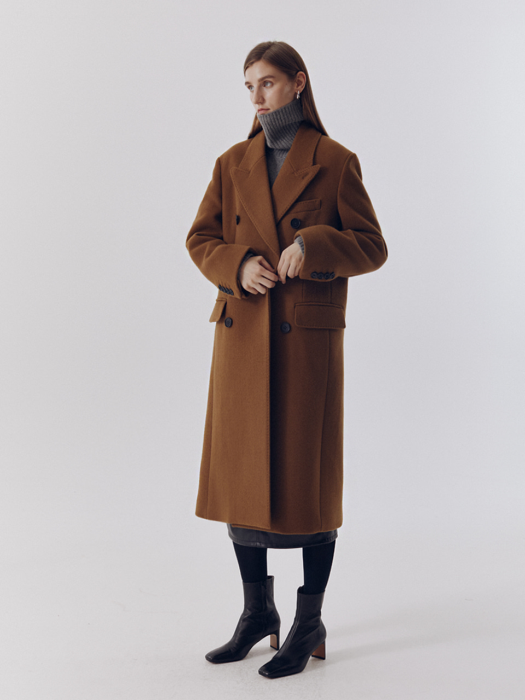 UNISEX NEW TAILORED DOUBLE-BREASTED CASHMERE COAT OLIVE CAMEL_UDCO0F115CM