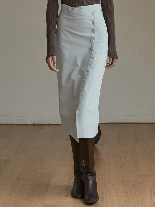 445 flat button H line skirt (gray)