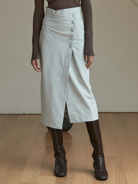 445 flat button H line skirt (gray)