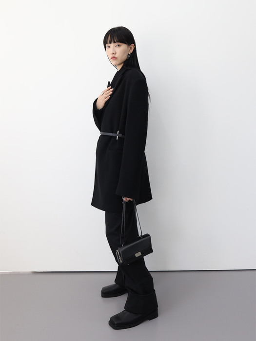 BLANKET WOOL DOUBLE COAT - BLACK