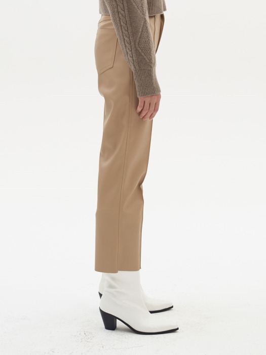 LEATHER STRAIGHT PANTS (beige)