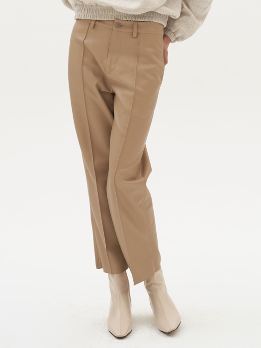 LEATHER STRAIGHT PANTS (beige)