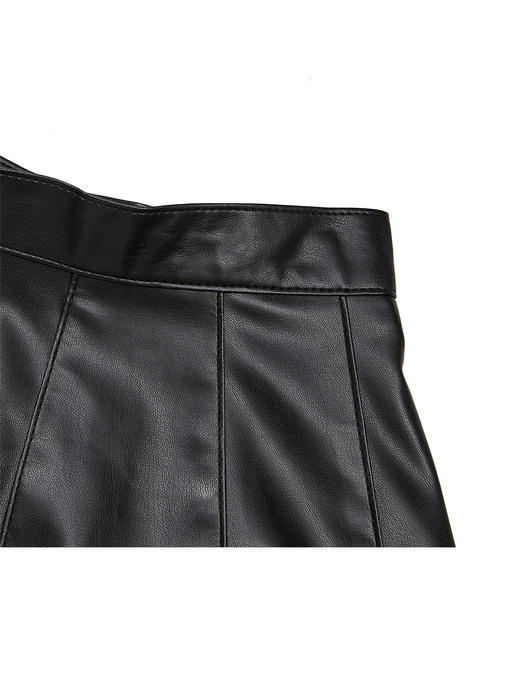 FAUX LEATHER LONG PLEATS SKIRT (BLACK)