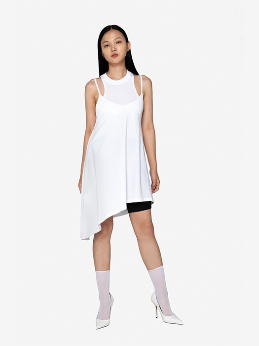 WHITE UNBALANCED JERSEY DRESS