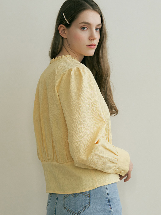 monts 1262 v neck frill blouse (light yellow)