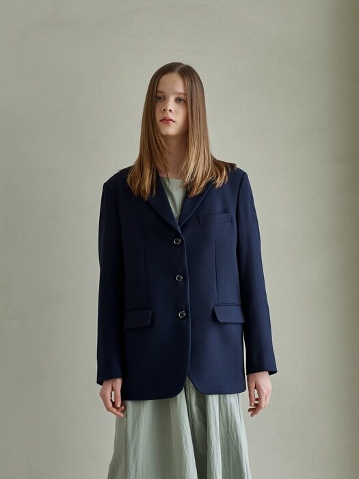 MURIEL LOOSFIT 3BUTTON JACKET__NAVY