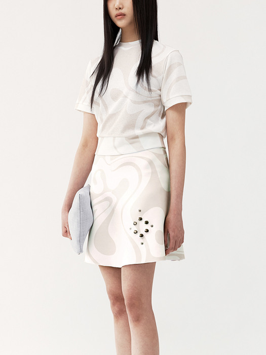 Wave Print Skirt (Ivory)