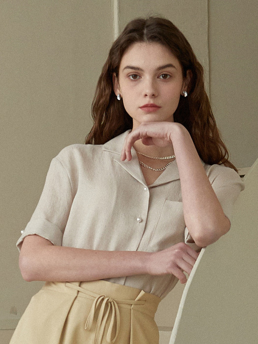 amr1232 pearl button pocket shirts (beige)