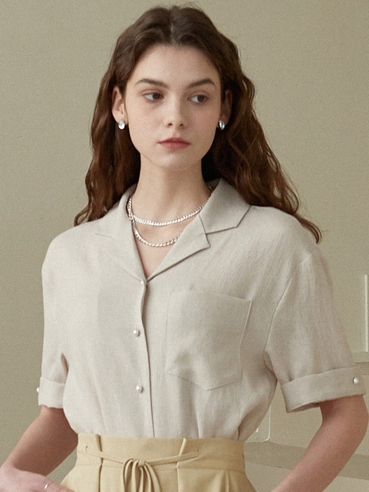 amr1232 pearl button pocket shirts (beige)