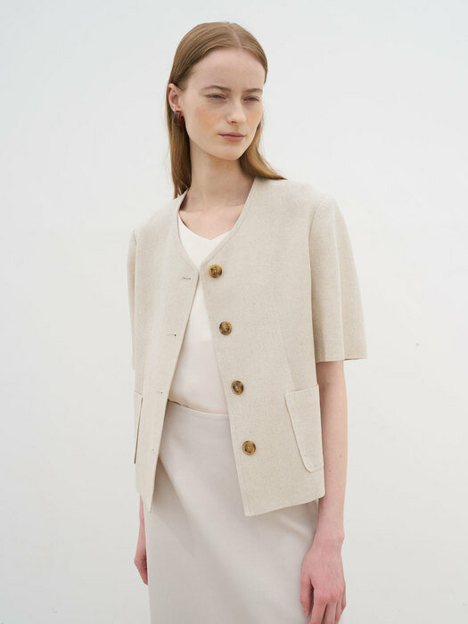 21 Summer_Natural Linen Tweed Cropped Blazer 