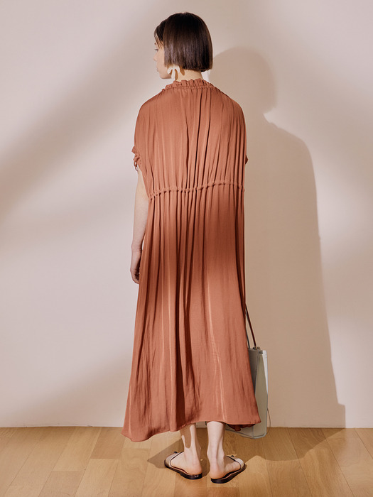 [리퍼브] Garden Shirring Dress_Orange Brown