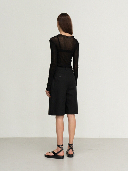 linen wide bermuda shorts (black)