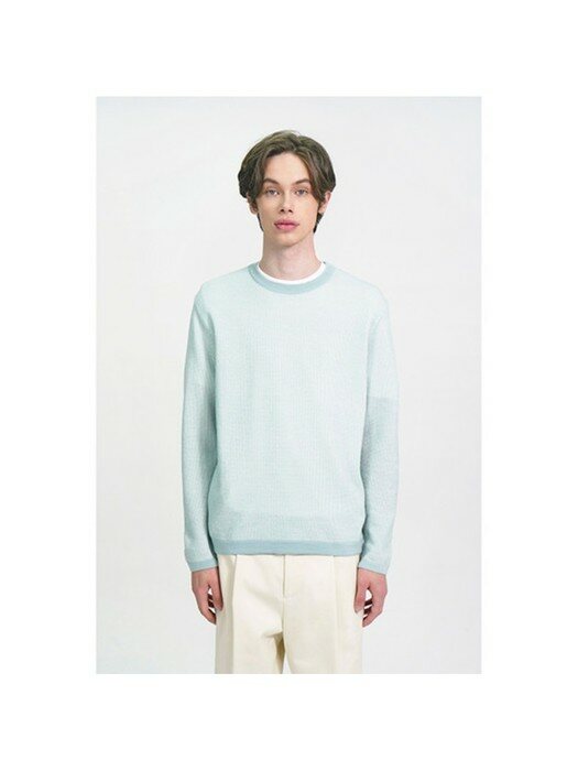 twotone color crewneck sweater_CWWAS21104MIX