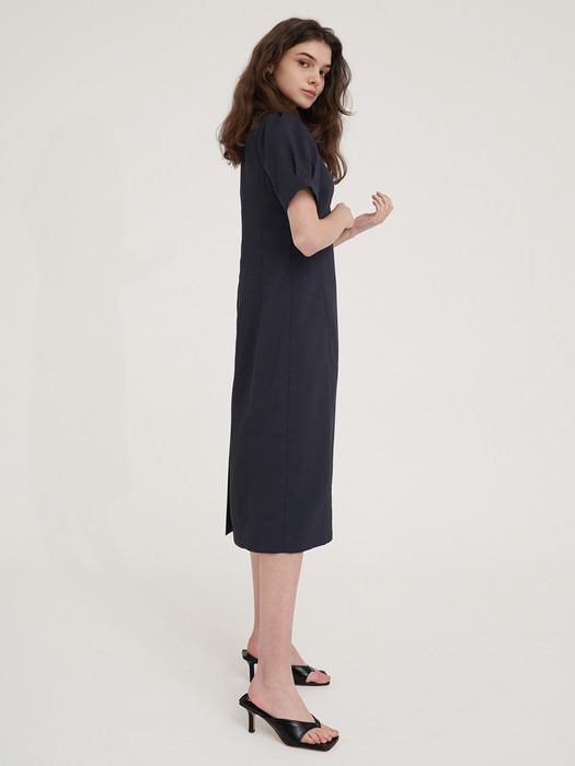 Puff sleeve long dress - Navy