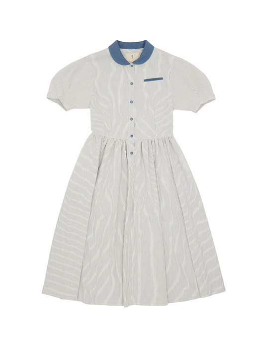 MELROSE Round collar oversized shirt dress (Stripe)