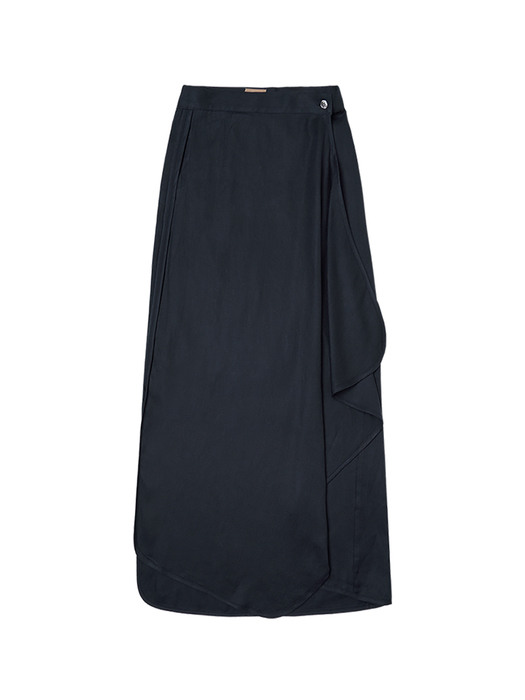 SI ST 9004 Drape Linen Wrap Skirt_Dark navy