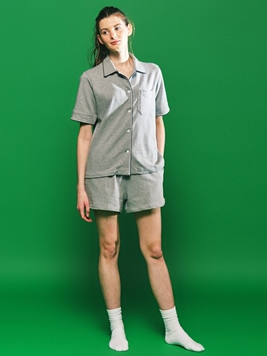 (W) Marilyn Short Sleeve PJ Set Jersey Melange Grey