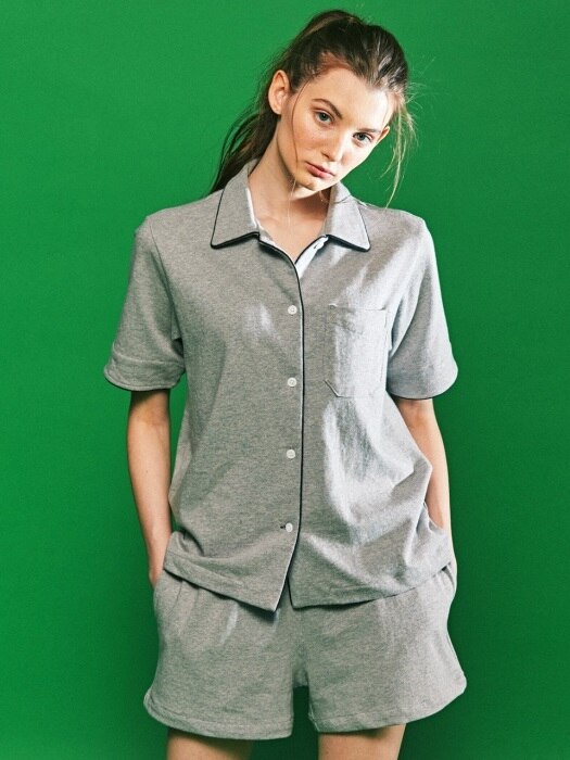 (W) Marilyn Short Sleeve PJ Set Jersey Melange Grey