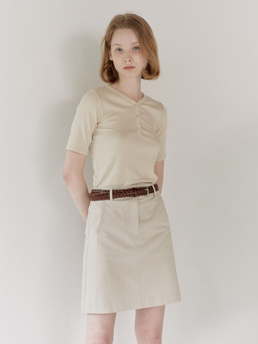 LINEN COTTON TWILL SKIRT (LIGHT BEIGE)